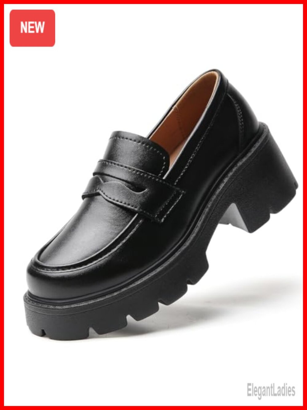 Women's Platform Loafers Chunky Heel Slip On Shoes Memory Foam Leather